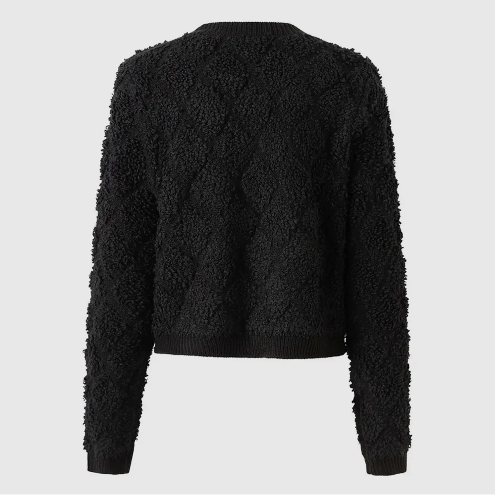 SWEATERS- Black Boucle Cardigan Sweater With Gold Buttons - Picture 3 of 8